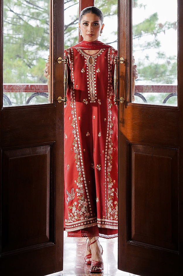 RUBY WHISPER-3PC SATIN EMBROIDERED SUIT