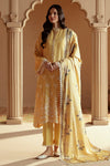 OCHRE TINT-3 PC LINEN EMBROIDERED SUIT