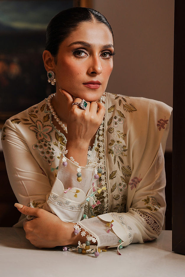 IVORY GARDEN-3PC SATIN EMBROIDERED SUIT