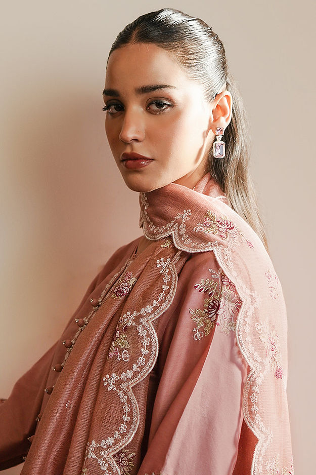 MYSTIC PINK-3PC SATIN EMBROIDERED SUIT