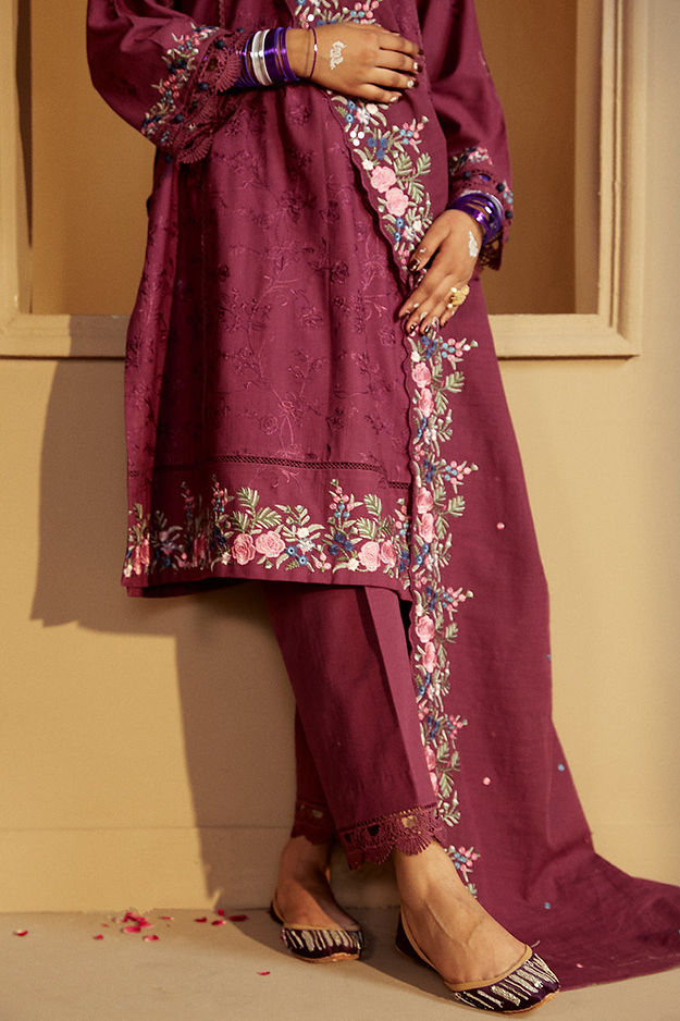 PLUM RADIANCE-3 PC KHADDAR EMBROIDERED