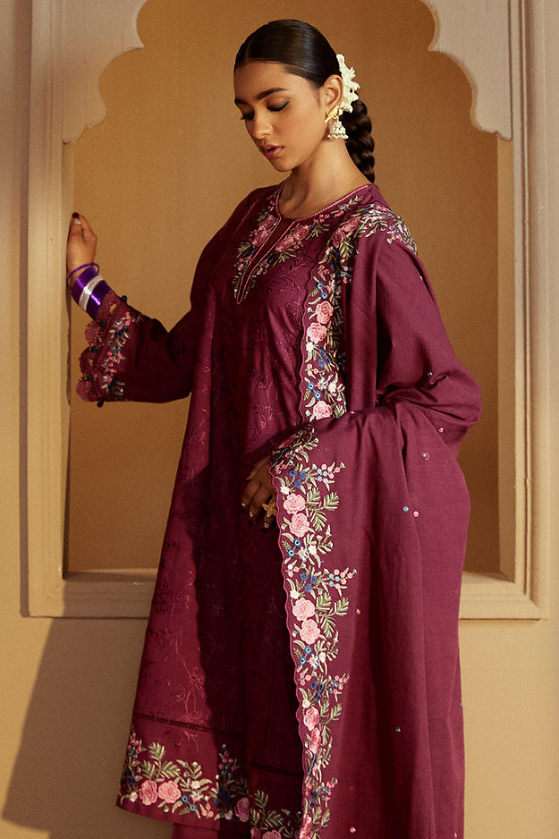 PLUM RADIANCE-3 PC KHADDAR EMBROIDERED