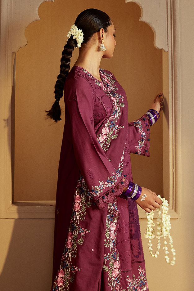 PLUM RADIANCE-3 PC KHADDAR EMBROIDERED