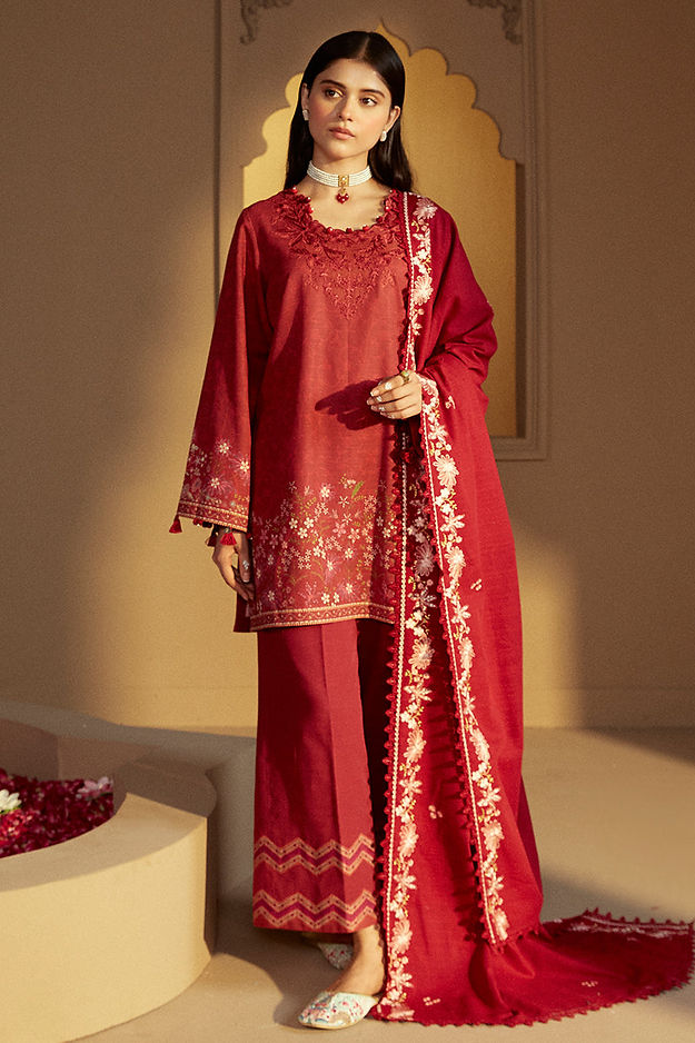 GARNET RIME-3 PC KHADDAR PRINTED SUIT