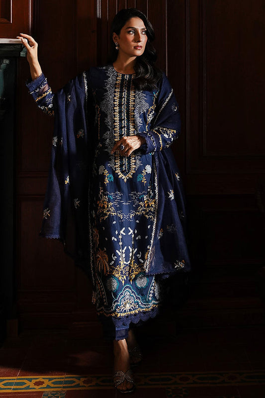 CELESTIAL NAVY-3PC SATIN EMBROIDERED SUIT