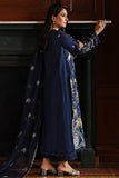 CELESTIAL NAVY-3PC SATIN EMBROIDERED SUIT