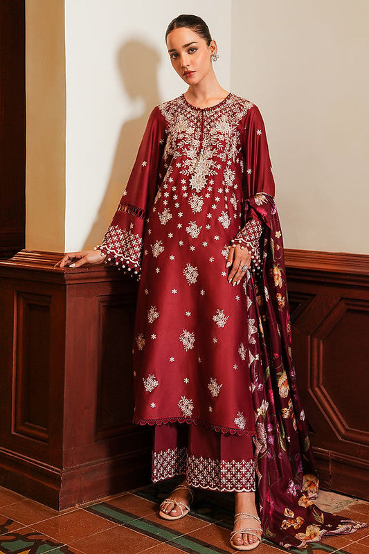 DEEP BERRY-3PC SATIN EMBROIDERED SUIT