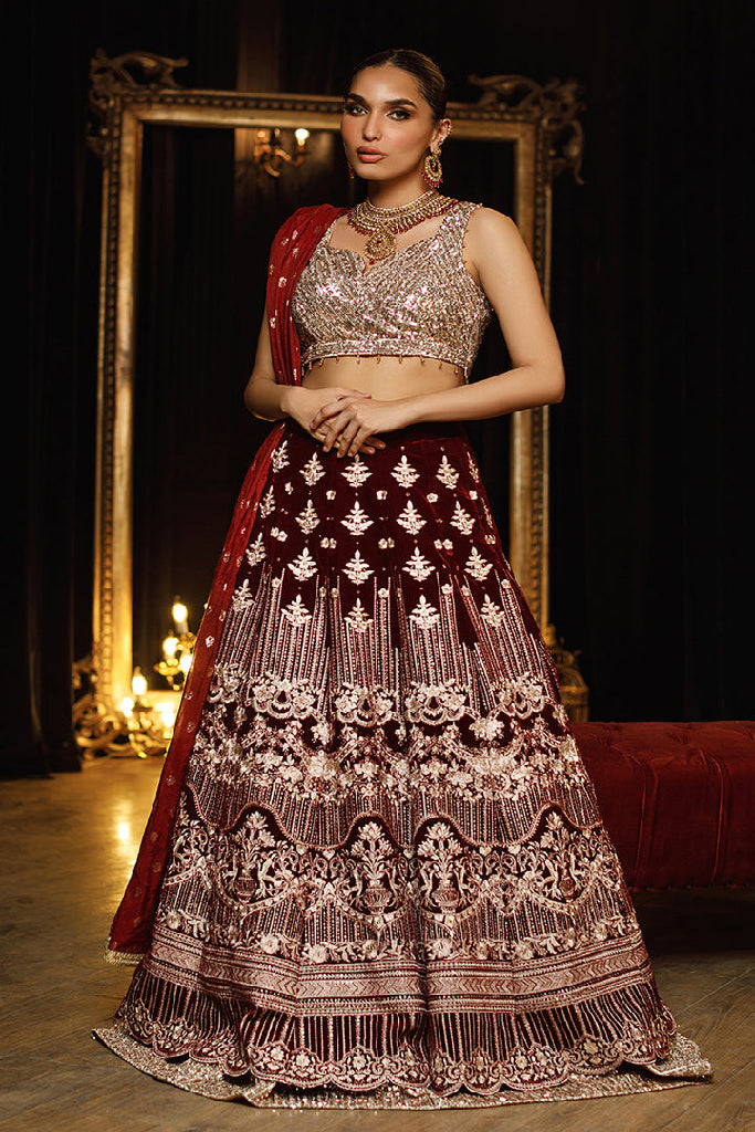 SEQUINS BLOUSE WITH VELVET LEHENGA Design Code: 8019