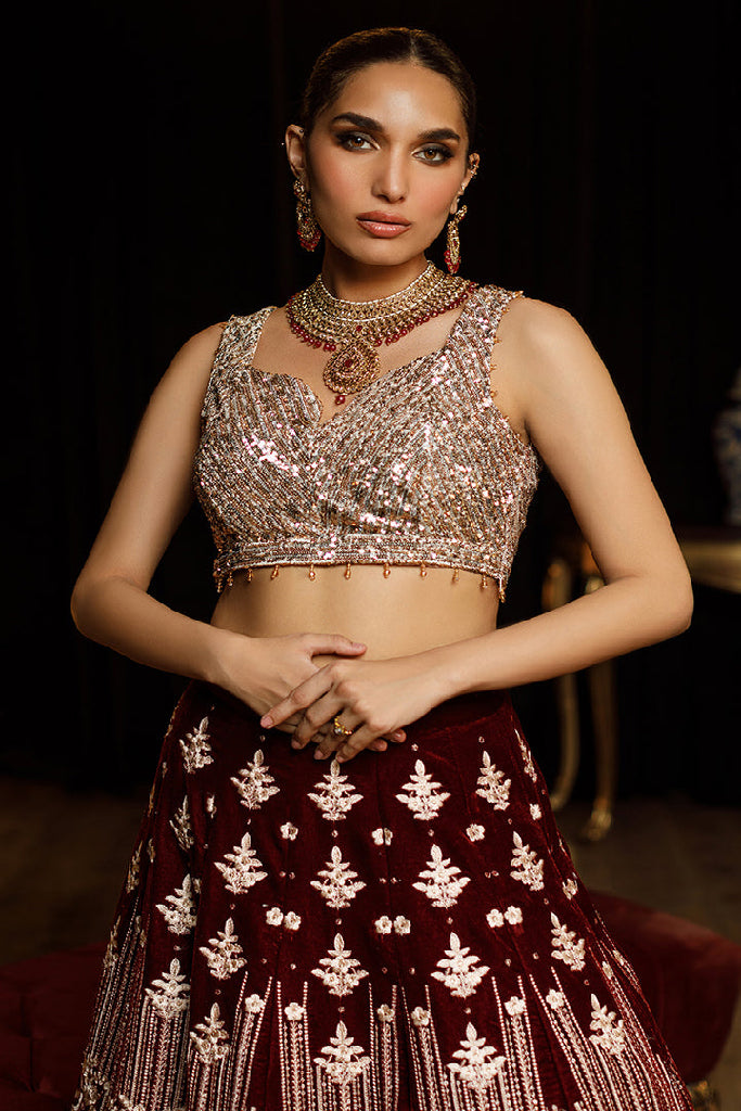 SEQUINS BLOUSE WITH VELVET LEHENGA Design Code: 8019