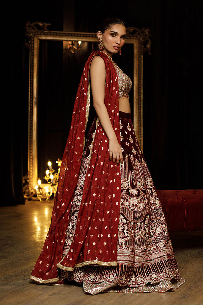 SEQUINS BLOUSE WITH VELVET LEHENGA Design Code: 8019