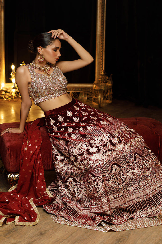 SEQUINS BLOUSE WITH VELVET LEHENGA Design Code: 8019